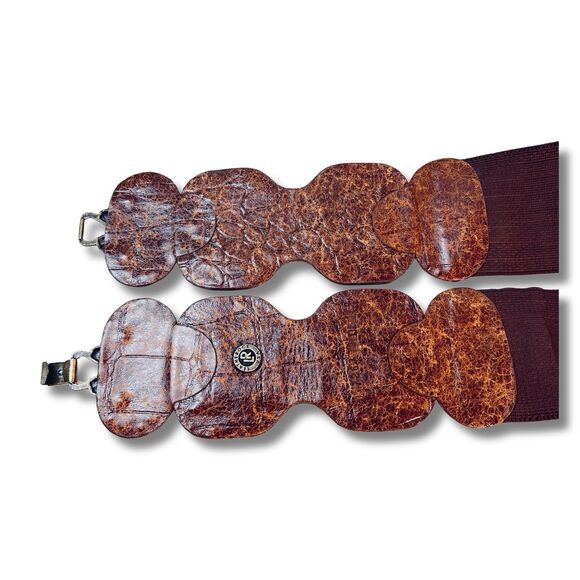 Leatherock USA 7267 Wide Stretch Waist Belt Brown Leather Bronze Buckle Boho L - Picture 10 of 16